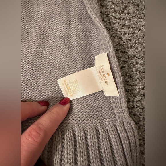 KATE SPADE Gray Long Wool Blend Scarf Black Grosgrain Bows Cute R $98 - Picture 5 of 6